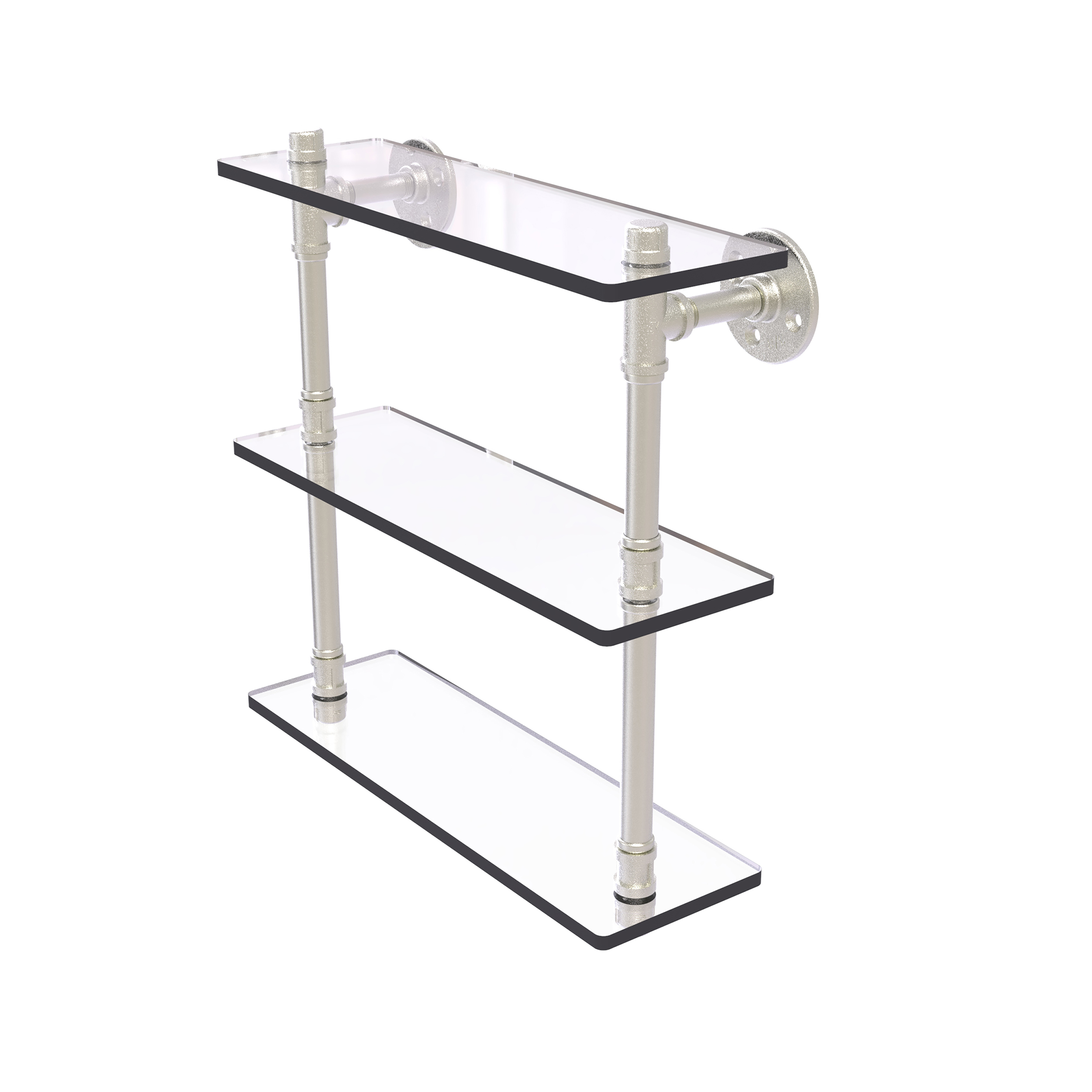 16" Triple Glass Shelf, Satin Nickel Finish