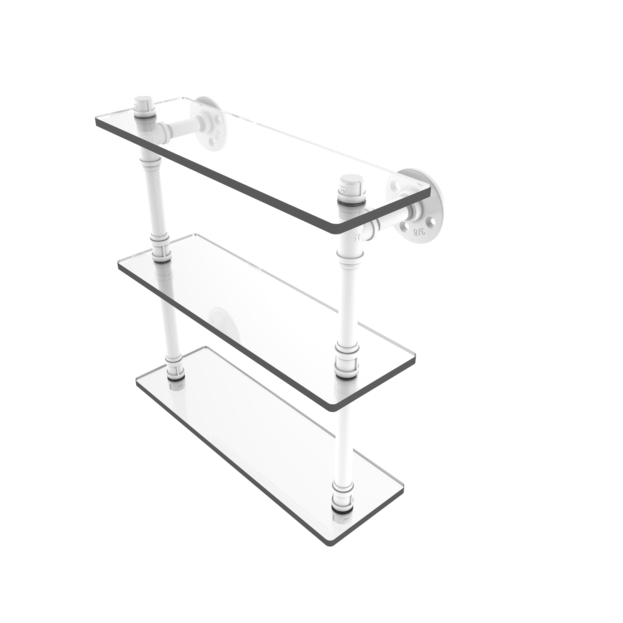 16" Triple Glass Shelf, Matt White Finish