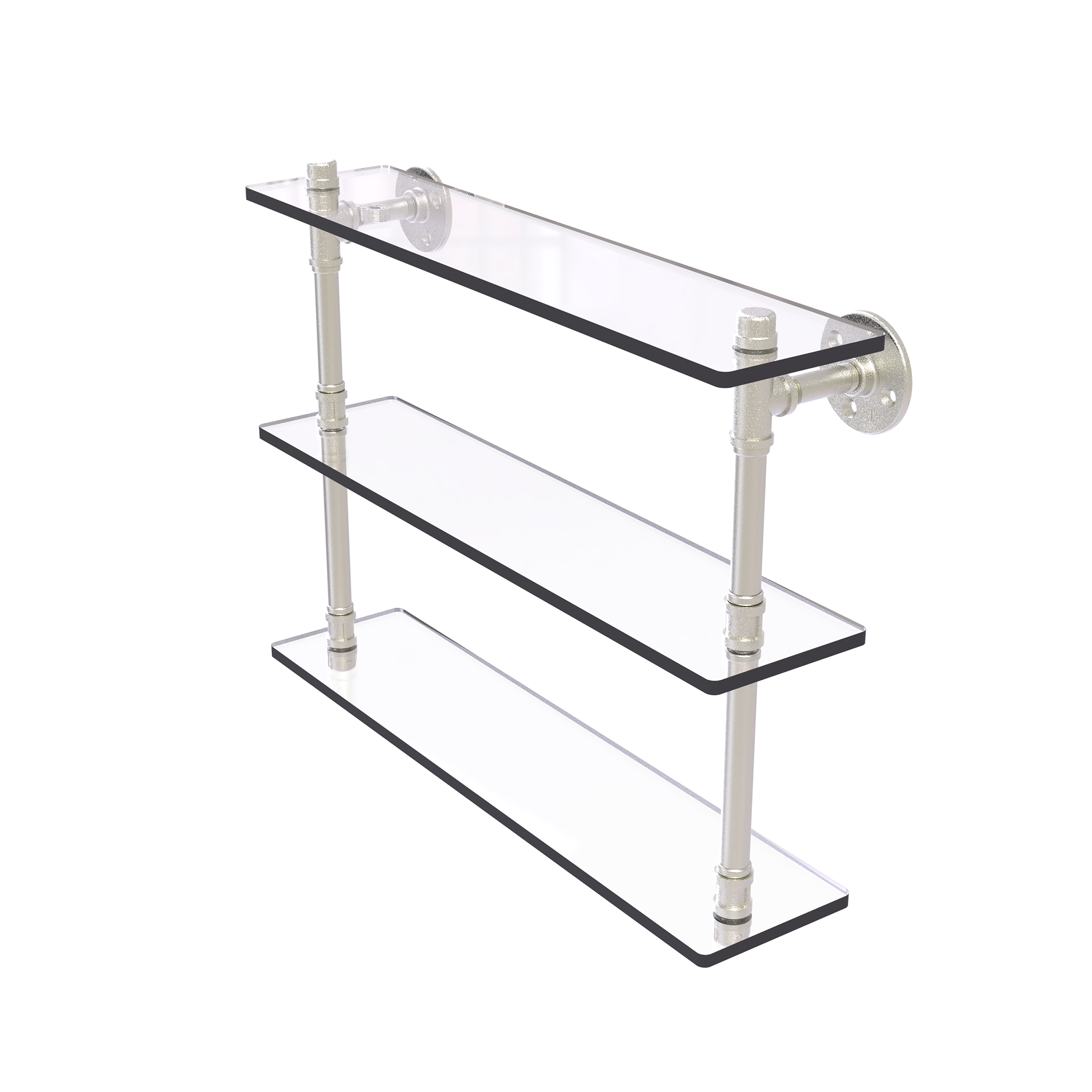 22" Triple Glass Shelf, Satin Nickel Finish