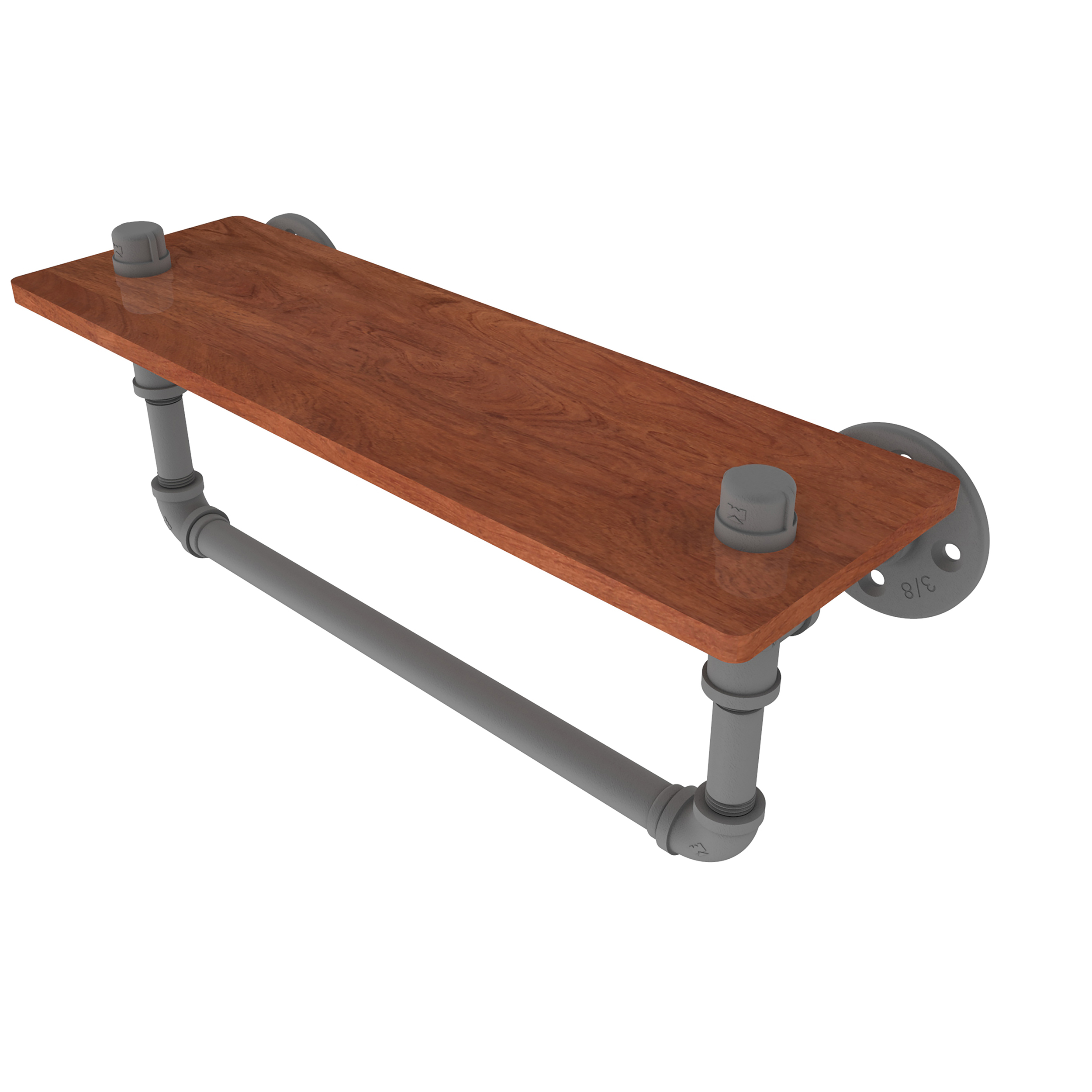 16" Ironwood Shelf With Towel Bar, Matt Gray Finish