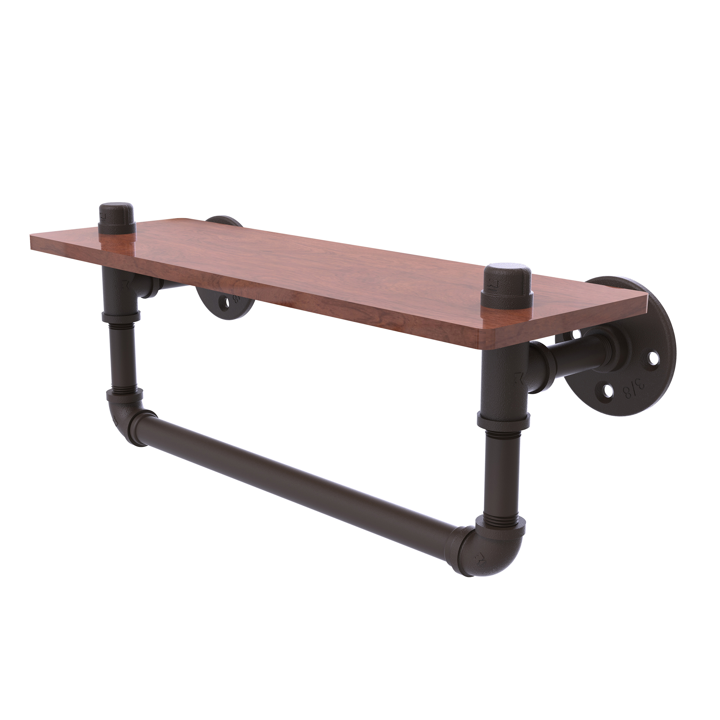 16" Ironwood Shelf With Towel Bar, Oil Rubbed Bronze Finish