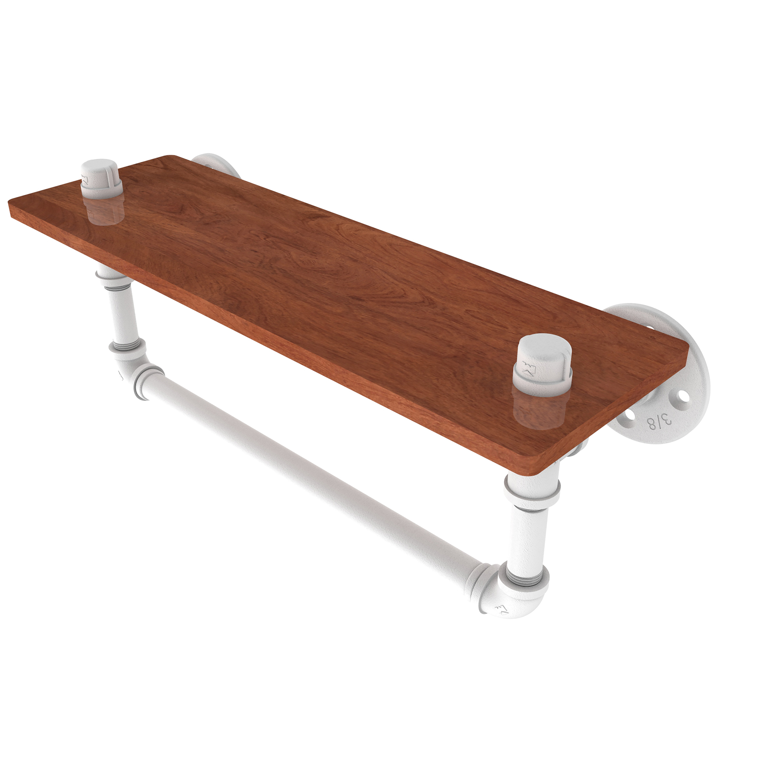 16" Ironwood Shelf With Towel Bar, Matt White Finish