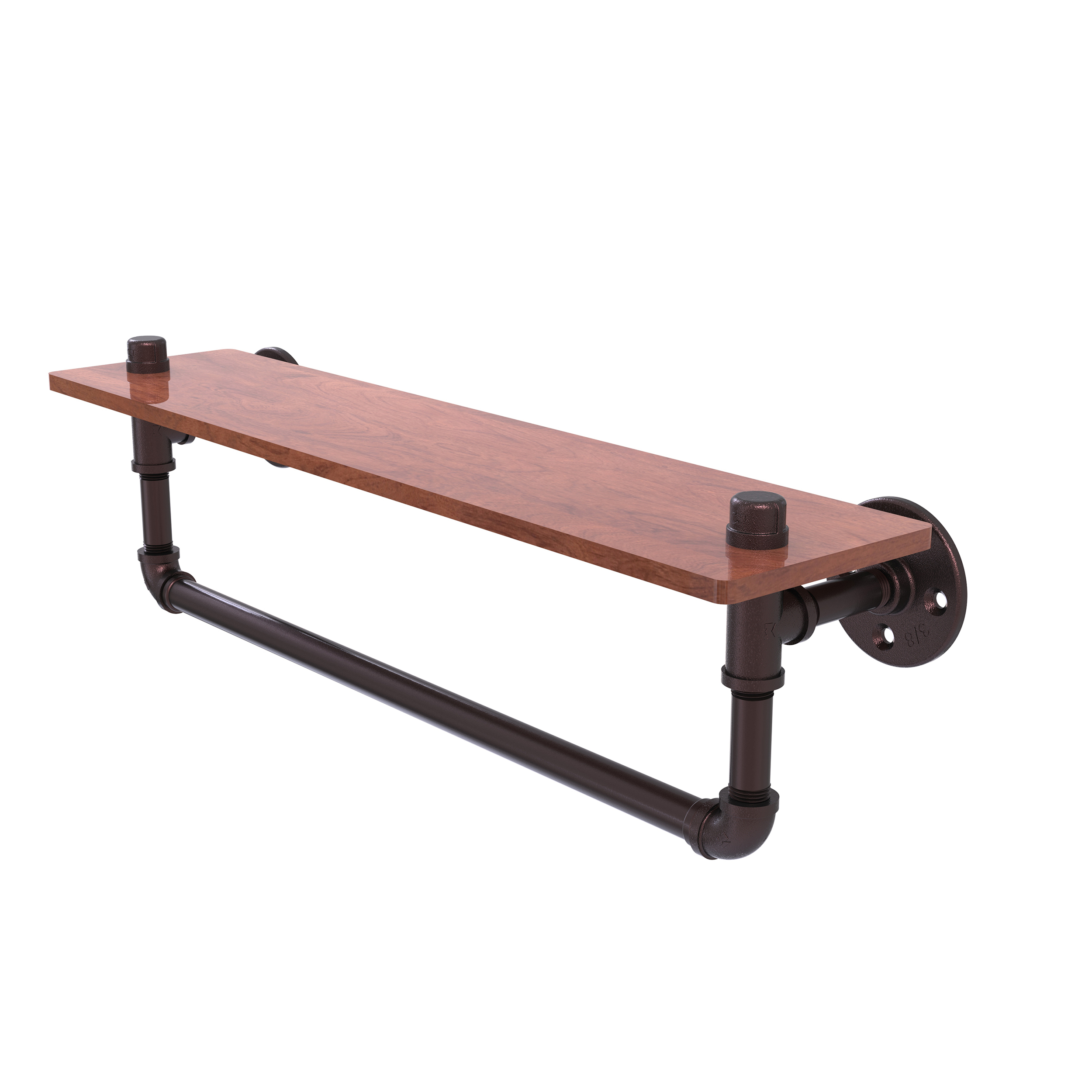 22" Ironwood Shelf With Towel Bar, Antique Bronze Finish