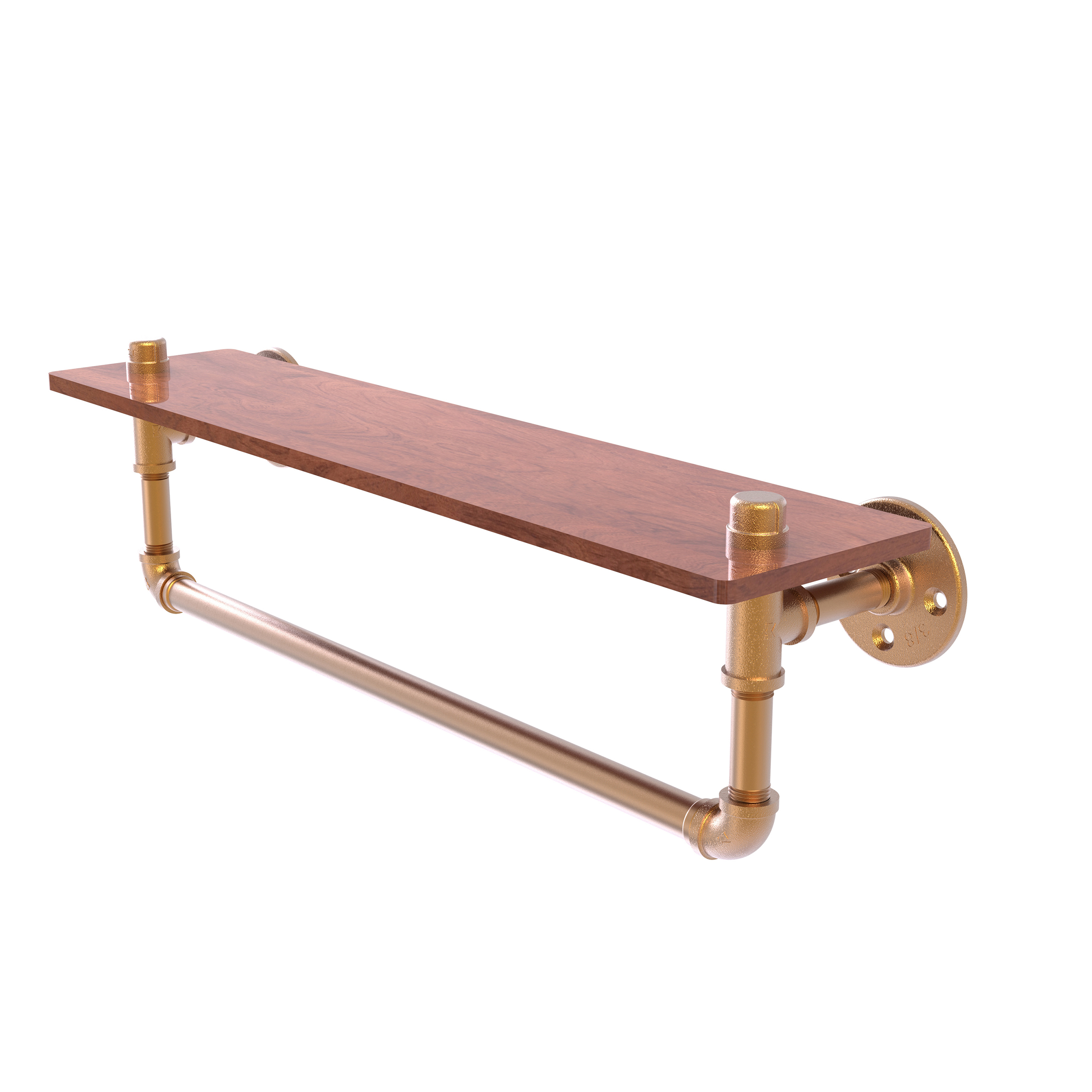 22" Ironwood Shelf With Towel Bar, Brushed Bronze Finish