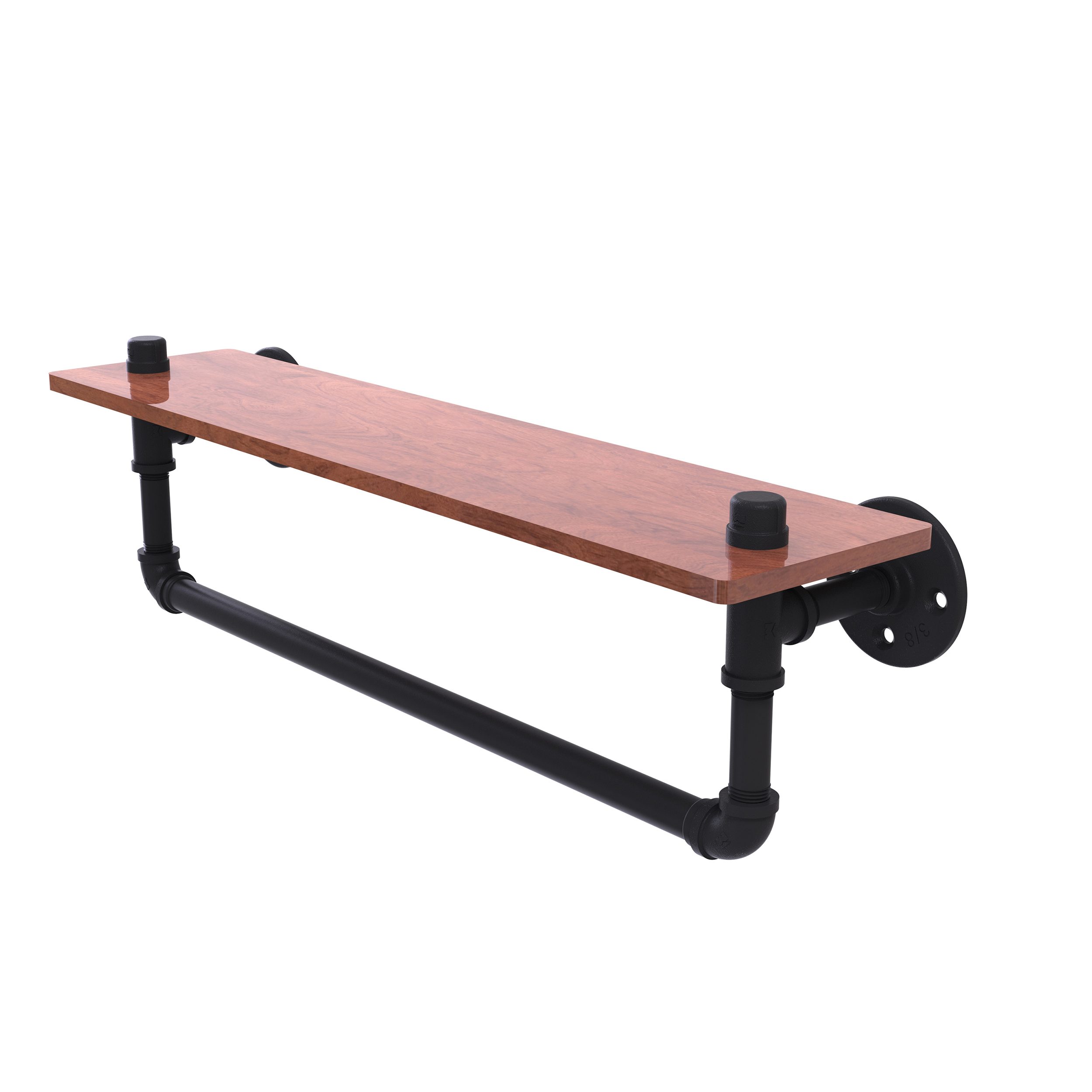 22" Ironwood Shelf With Towel Bar, Matt Black Finish