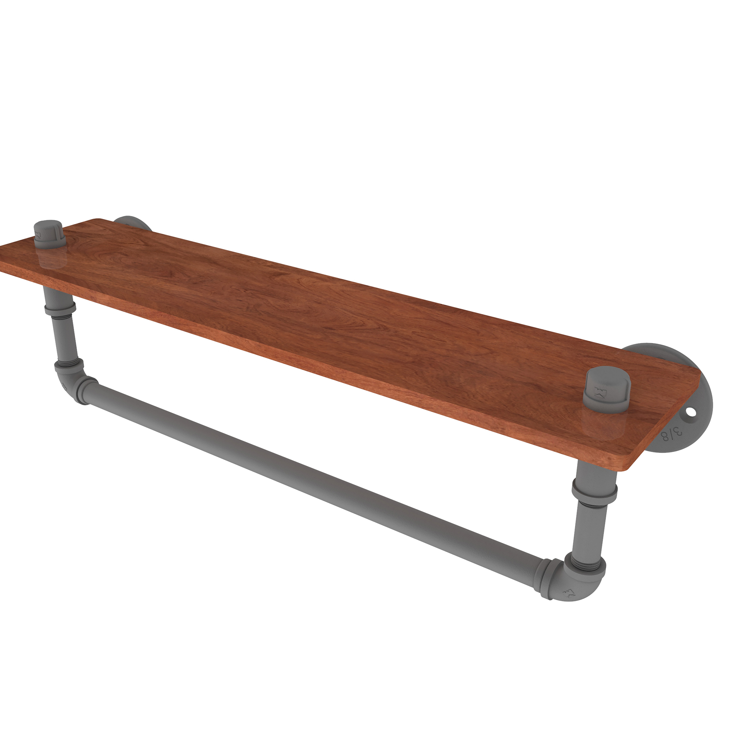 22" Ironwood Shelf With Towel Bar, Matt Gray Finish