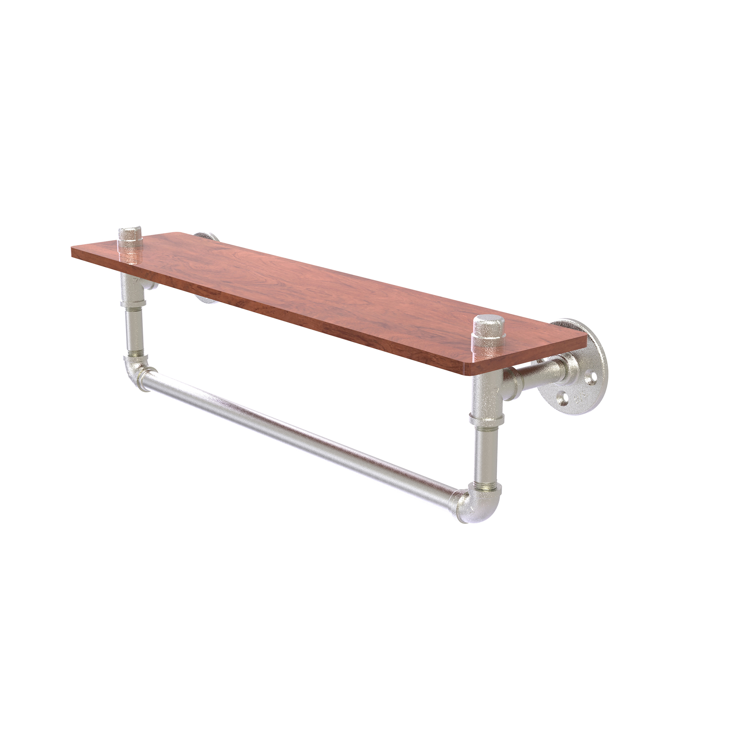 22" Ironwood Shelf With Towel Bar, Satin Nickel Finish