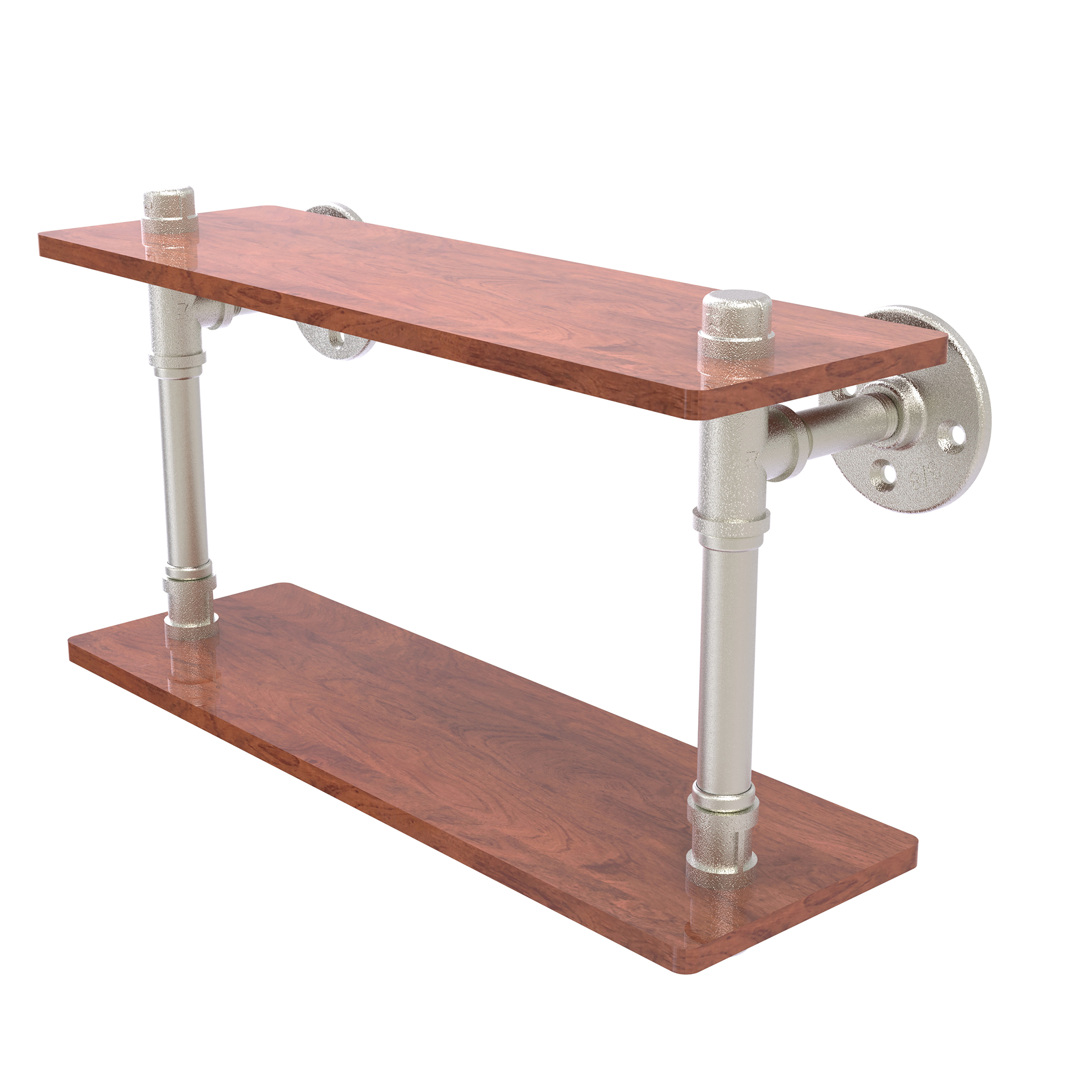 16" Ironwood Double Shelf, Satin Nickel Finish