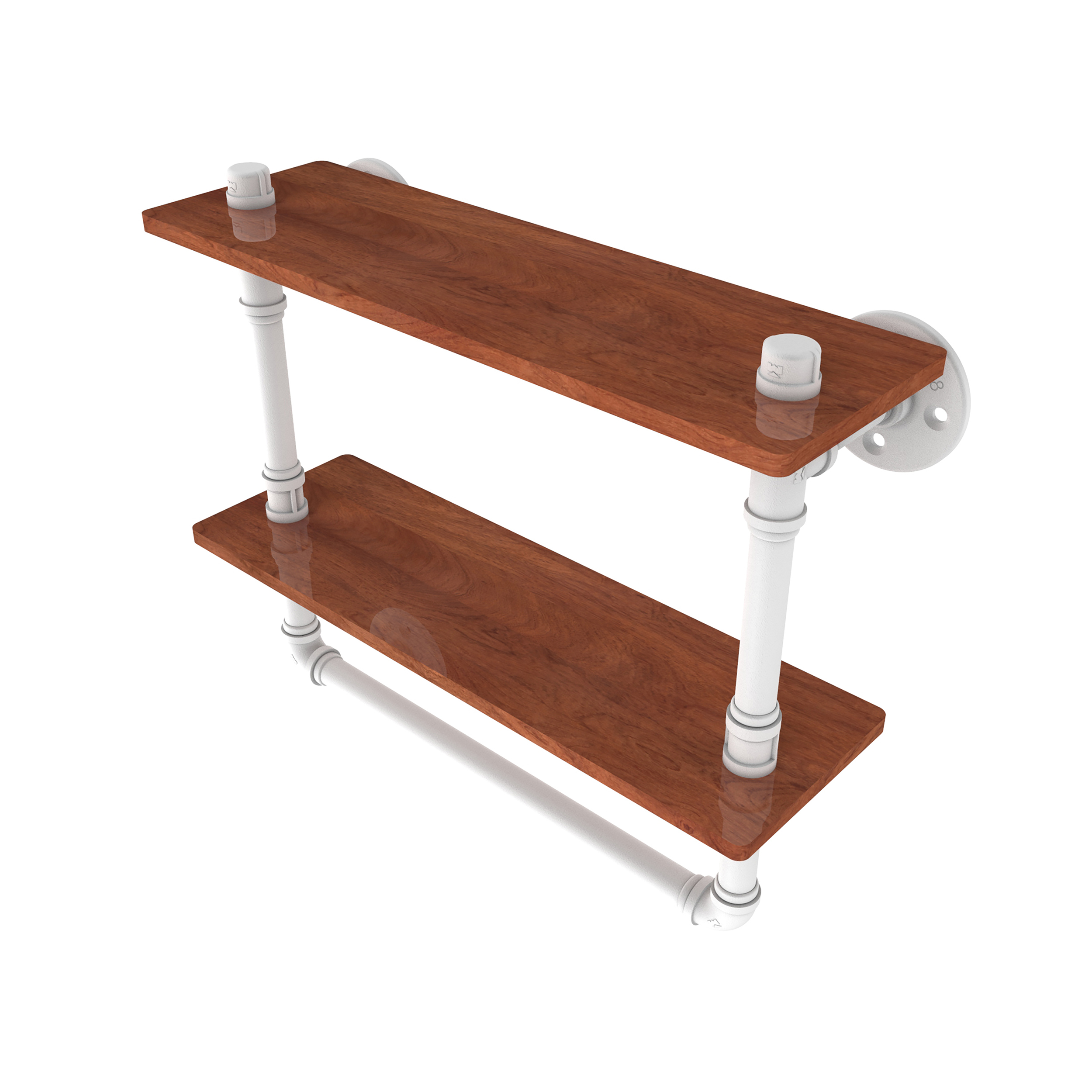 16" Double Ironwood Shelf With Towel Bar, Matt White Finish