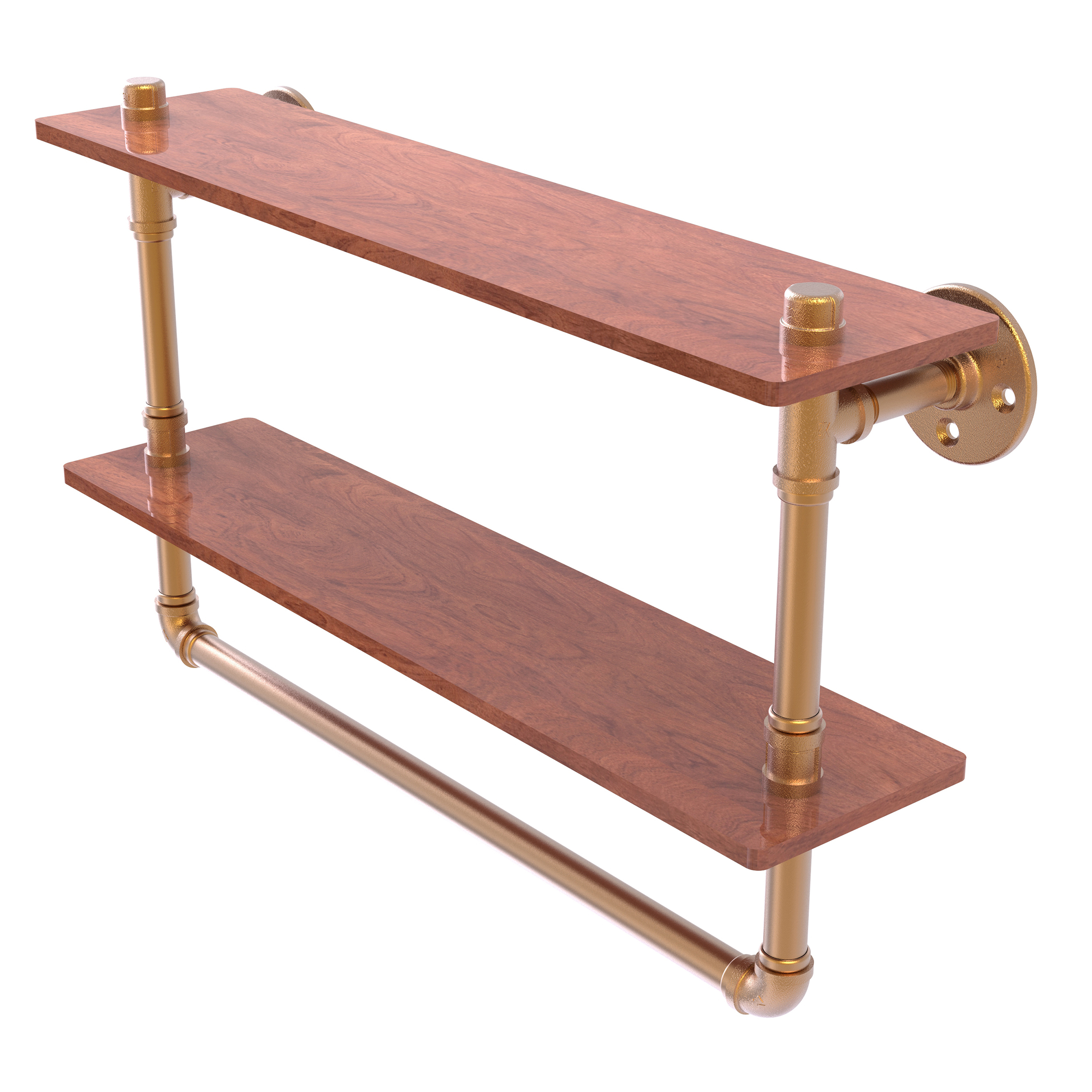 22" Double Ironwood Shelf With Towel Bar, Brushed Bronze Finish