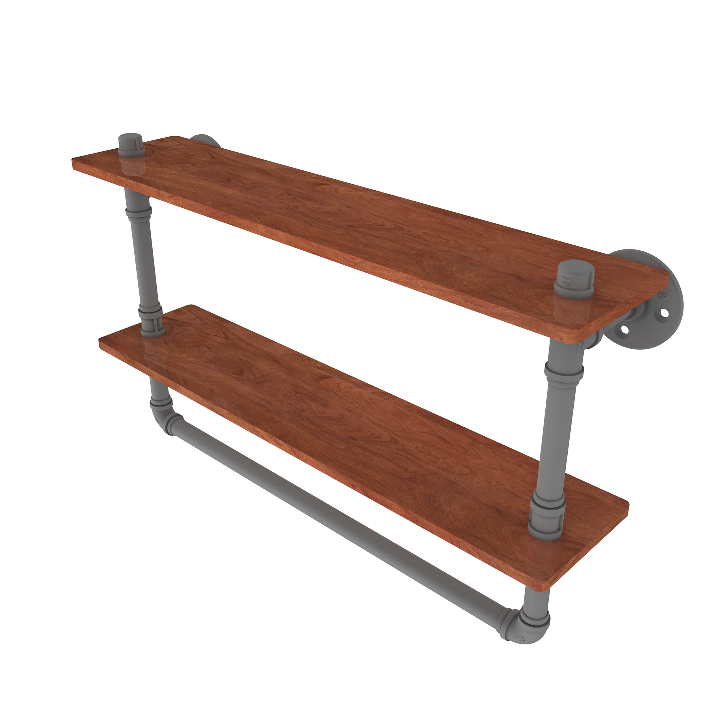 22" Double Ironwood Shelf With Towel Bar, Matt Gray Finish