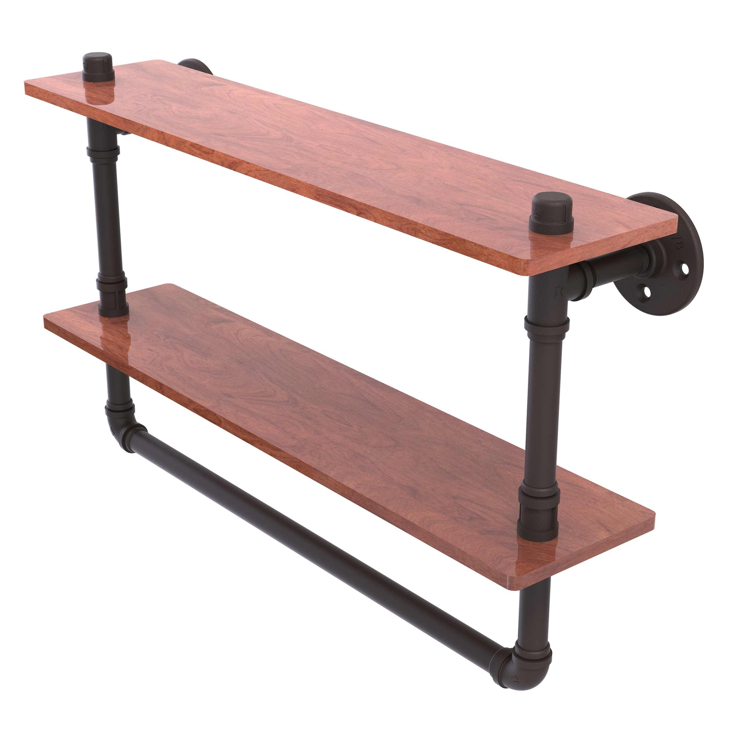 22" Double Ironwood Shelf With Towel Bar, Oil Rubbed Bronze Finish