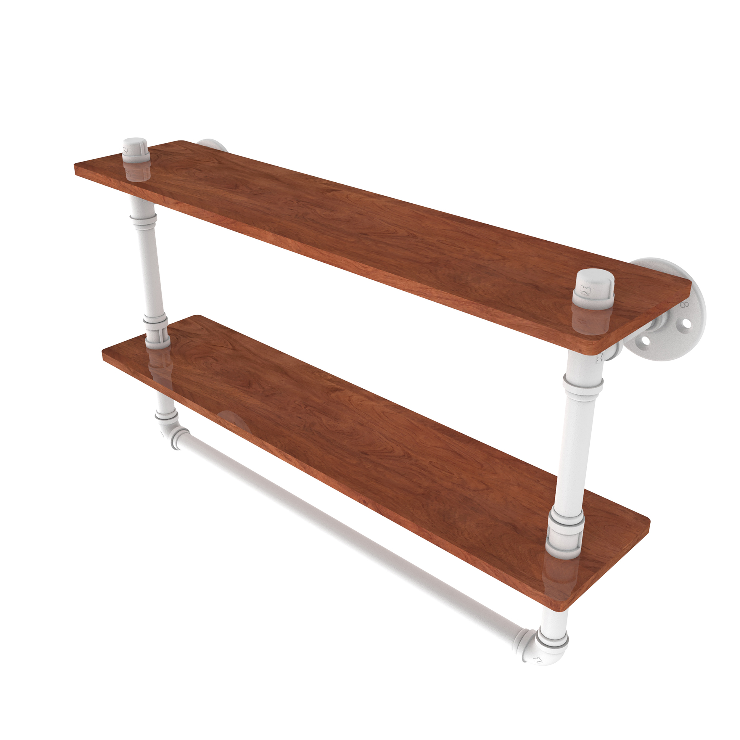 22" Double Ironwood Shelf With Towel Bar, Matt White Finish