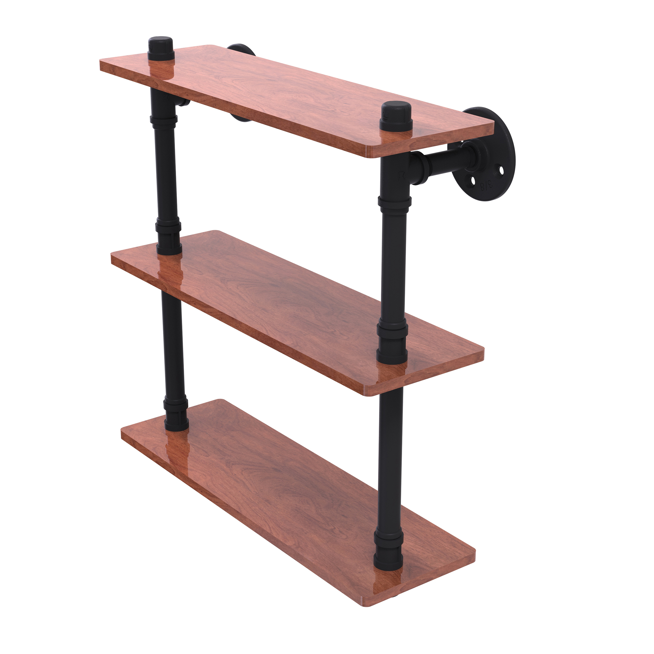 16" Ironwood Triple Shelf, Matt Black Finish