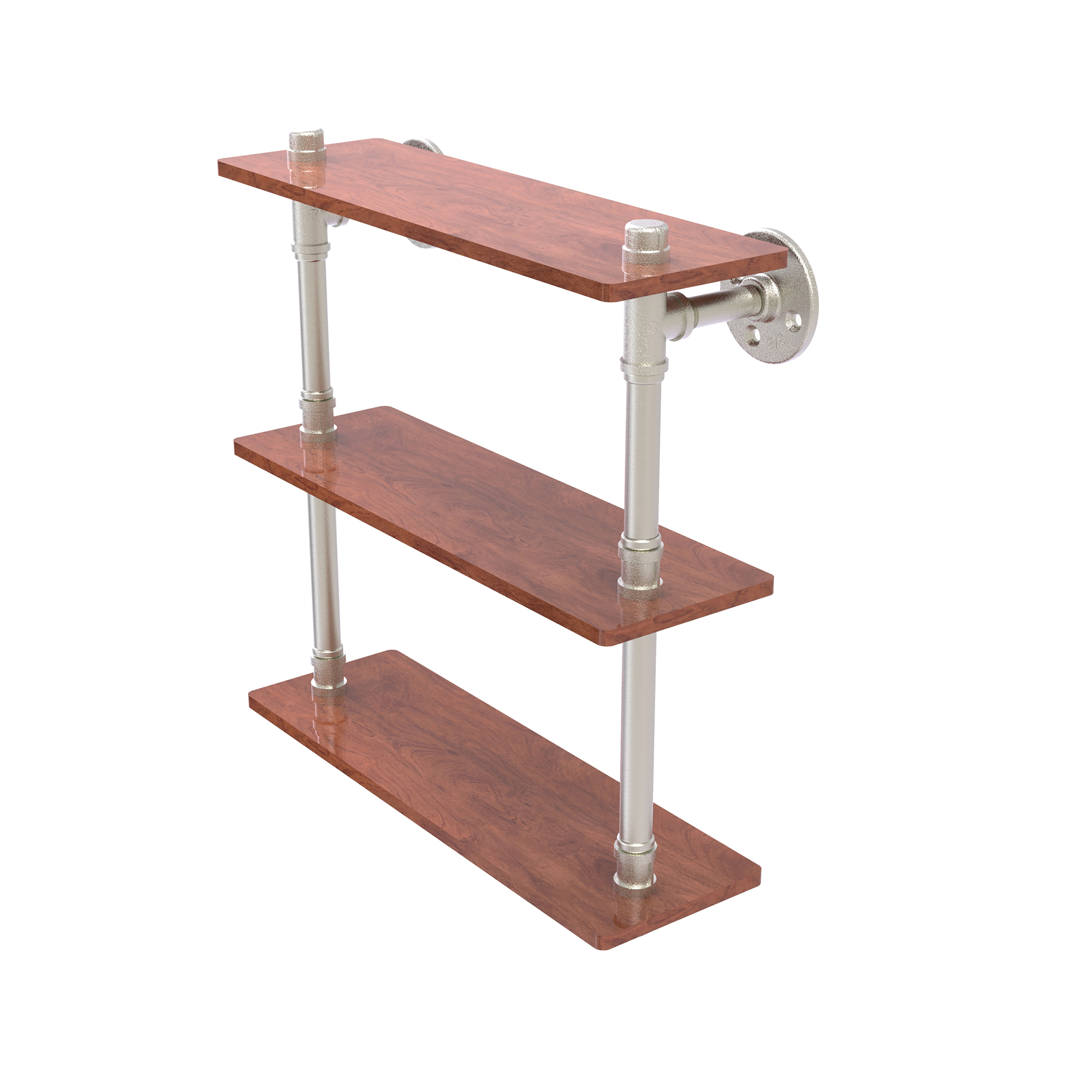 16" Ironwood Triple Shelf, Satin Nickel Finish