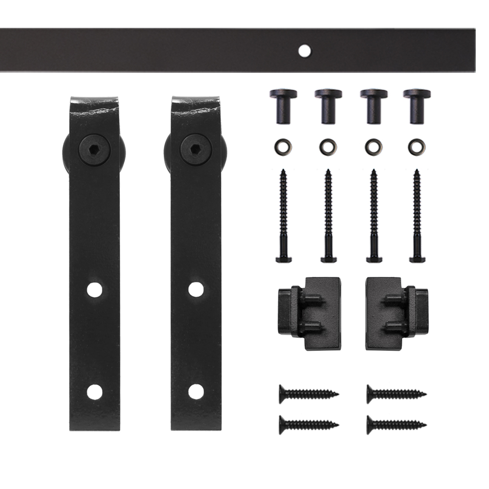 Black Flat Hook Rolling Single Furniture Door Kit With 5-ft. Rail