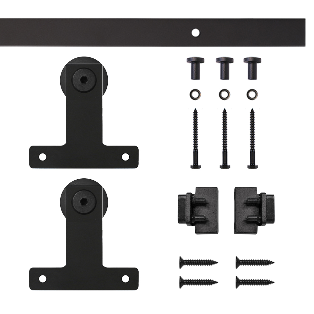 Black Front Mount Rolling Single Furniture Door Kit With 4-ft. Rail