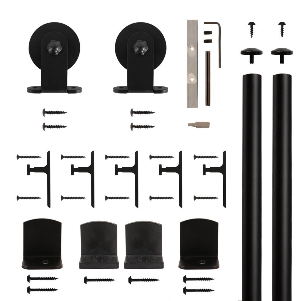 American Home Black Mini Top-mount Rolling Barn Door Hardware Kit With 6-ft. Rail