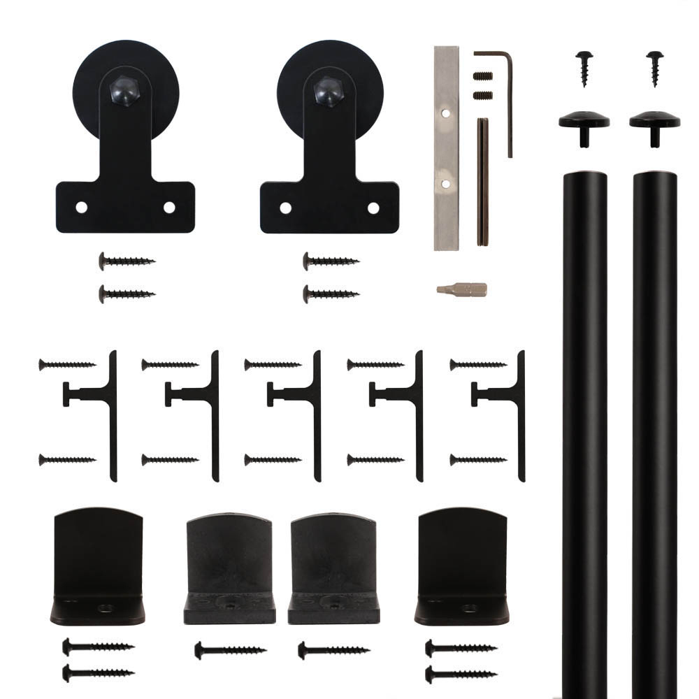 American Home Black Front-mount Square Rolling Barn Door Hardware Kit With 6-ft. Rail