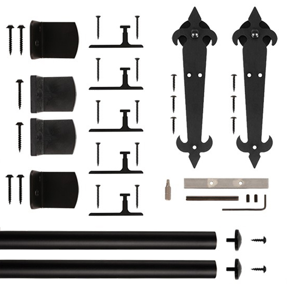 American Home Black Fleur-de-lis Rolling Barn Door Hardware Kit With 6-ft. Rail