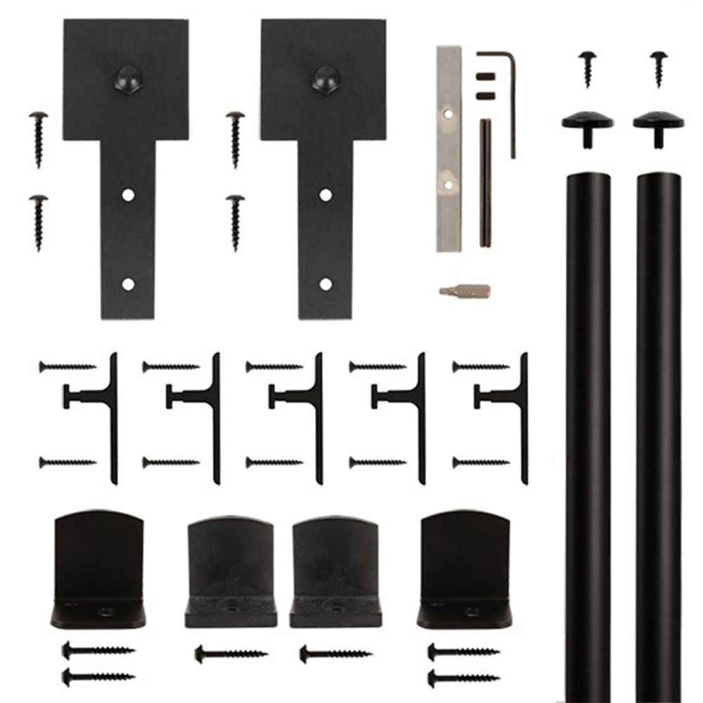 American Home Black Cube Stick Rolling Barn Door Hardware Kit With 6-ft. Rail