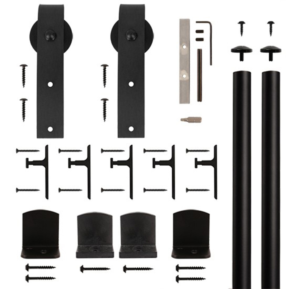 American Home Black Hook Rolling Barn Door Hardware Kit With 6-ft. Rail