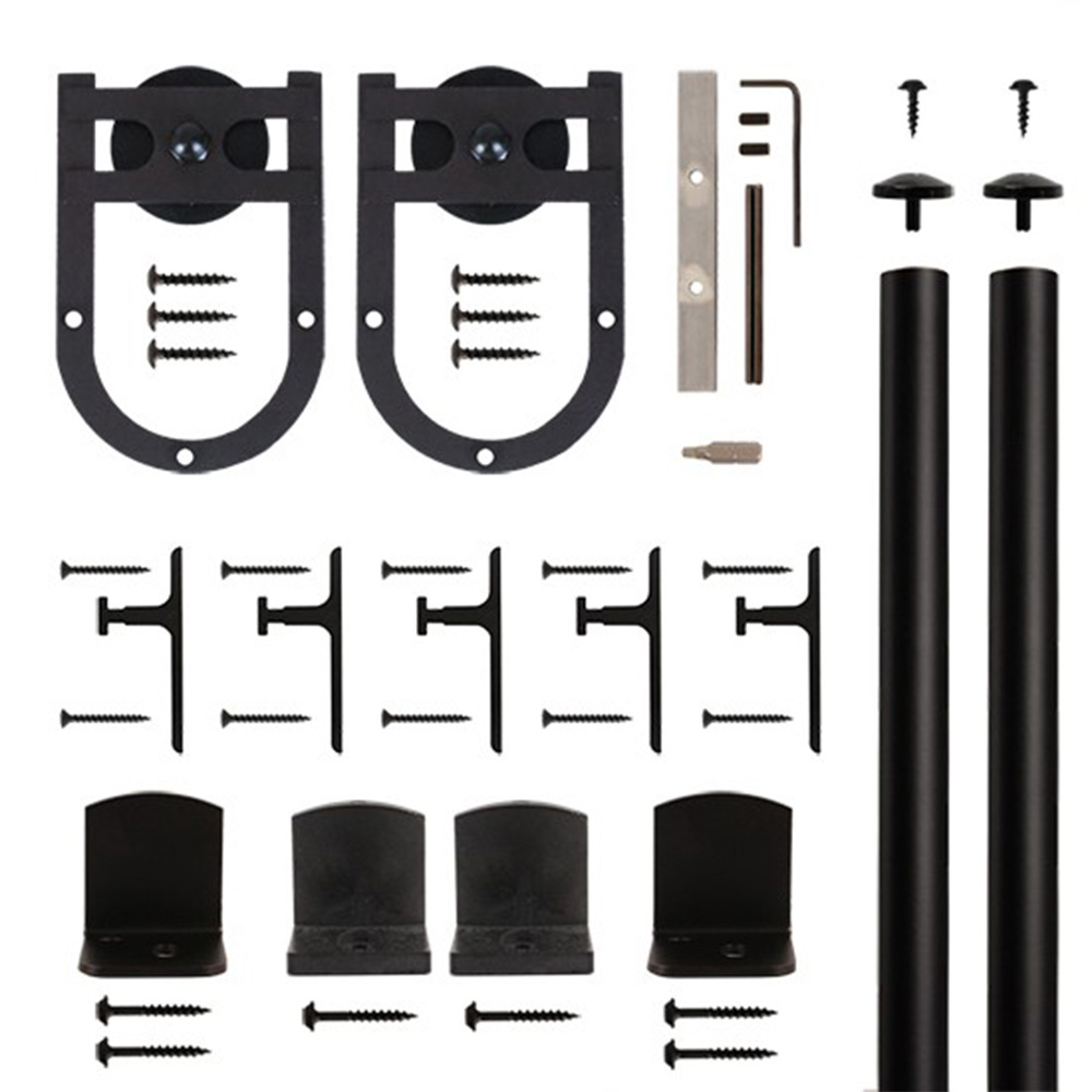 American Home Black Mini Horseshoe Rolling Barn Door Hardware Kit With 6-ft. Rail