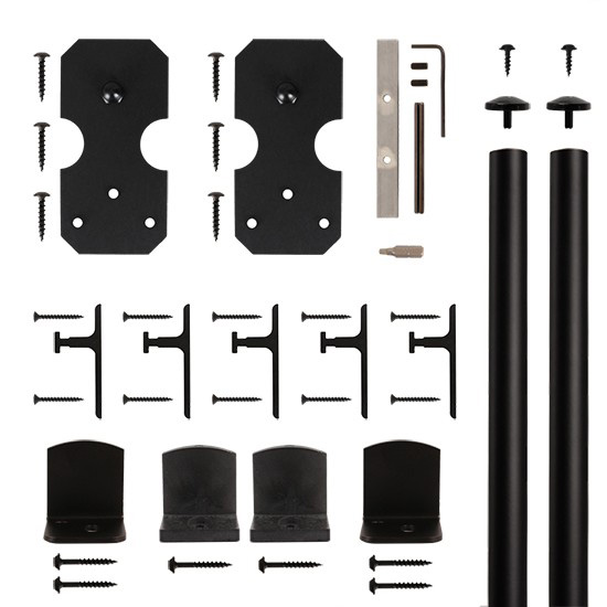 American Home Black Notched Rectangle Rolling Barn Door Hardware Kit With 6-ft. Rail