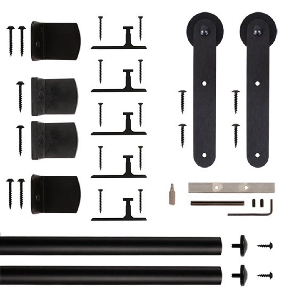 American Home Black Stick Rolling Barn Door Hardware Kit With 6-ft. Rail