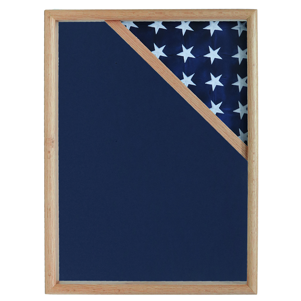 Ceremonial Flag Corner Case, Oak, Blue Velvet Background
