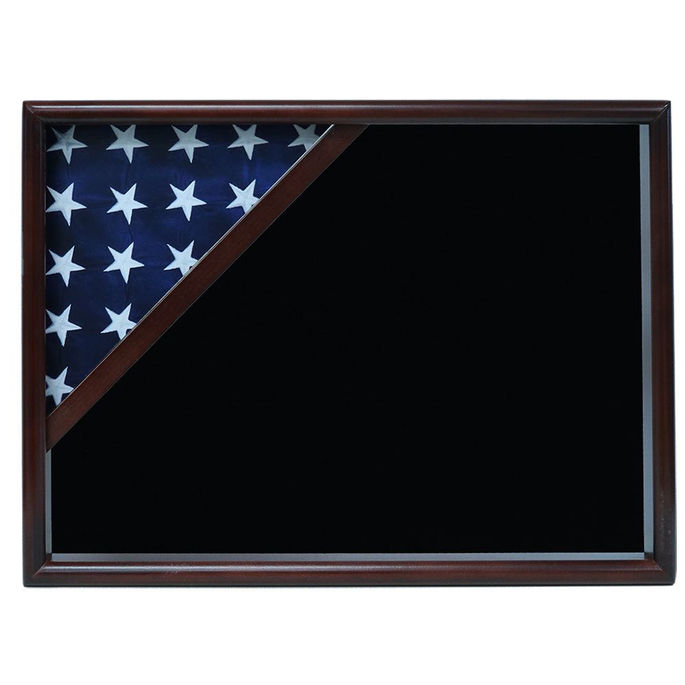 Ceremonial Flag Corner Case, Walnut, Black Velvet Background