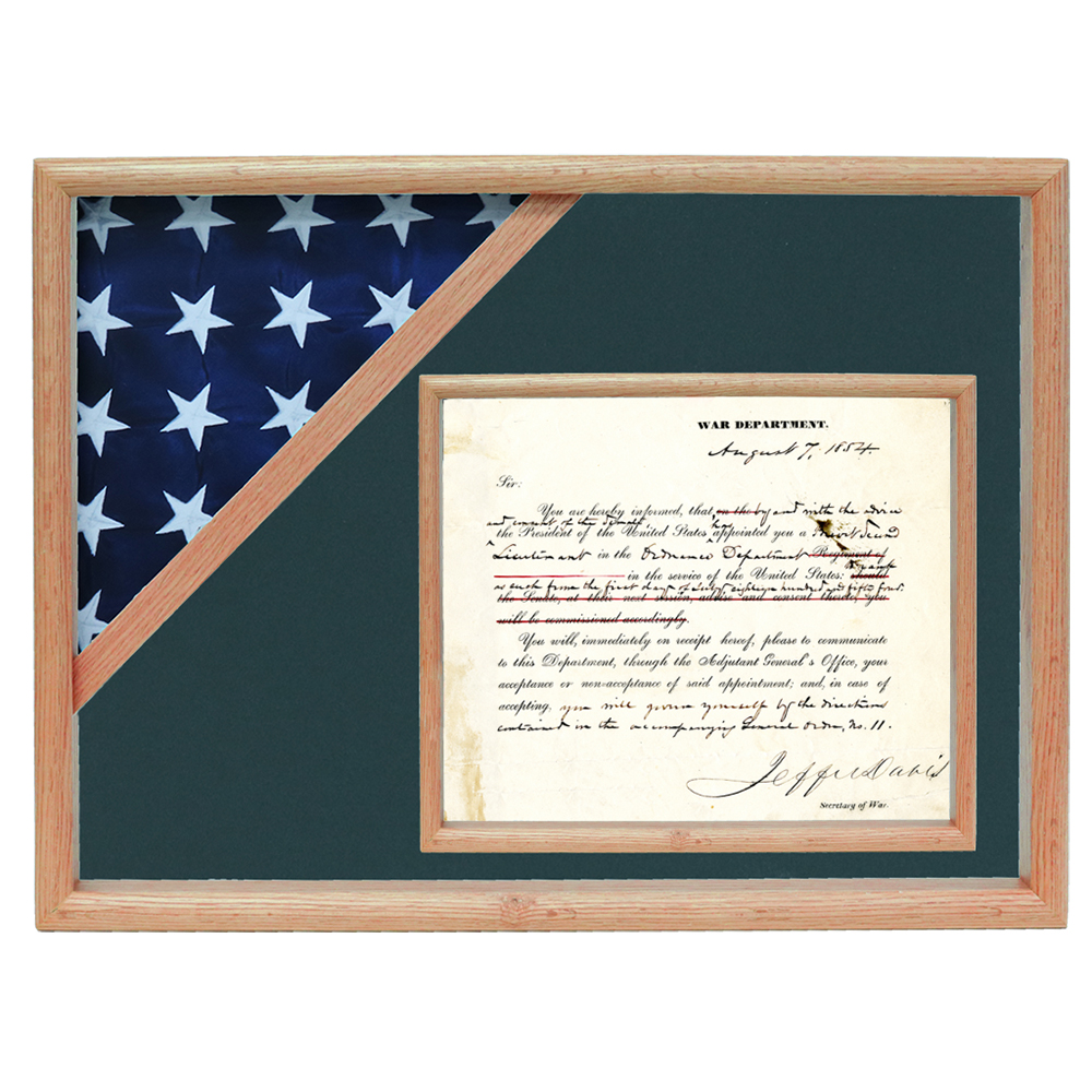 Ceremonial Flag And Doc Case, Oak, Army Green Background