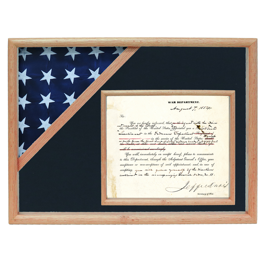 Ceremonial Flag And Doc Case, Oak, Air Force Blue Background