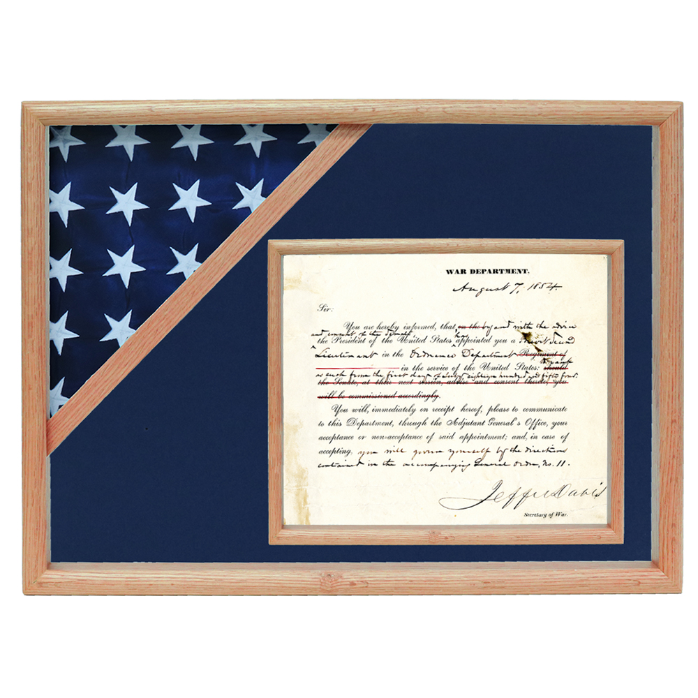 Ceremonial Flag And Doc Case, Oak, Blue Velvet Background