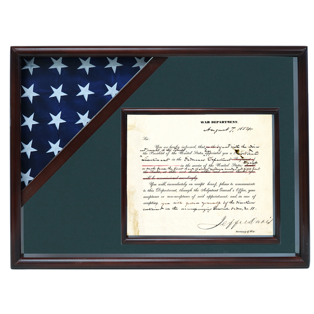 Ceremonial Flag And Doc Case, Walnut, Army Green Background
