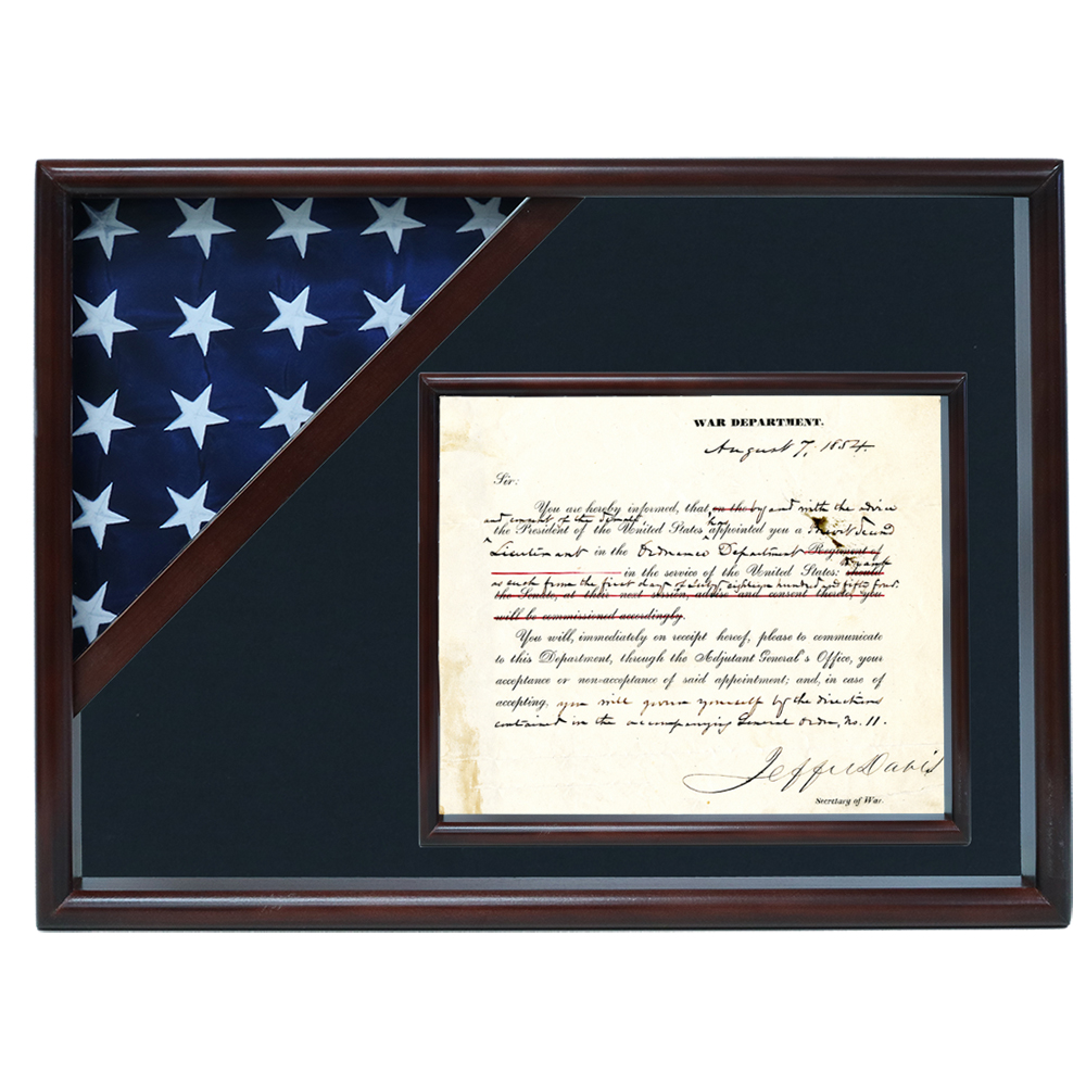 Ceremonial Flag And Doc Case, Walnut, Air Force Blue Background