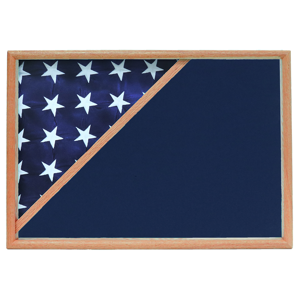 Memorial Flag Case, Oak, Blue Velvet Background
