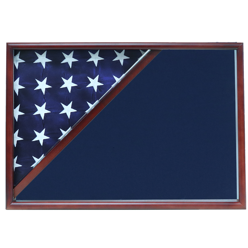 Memorial Flag Case, Cherry, Blue Velvet Background