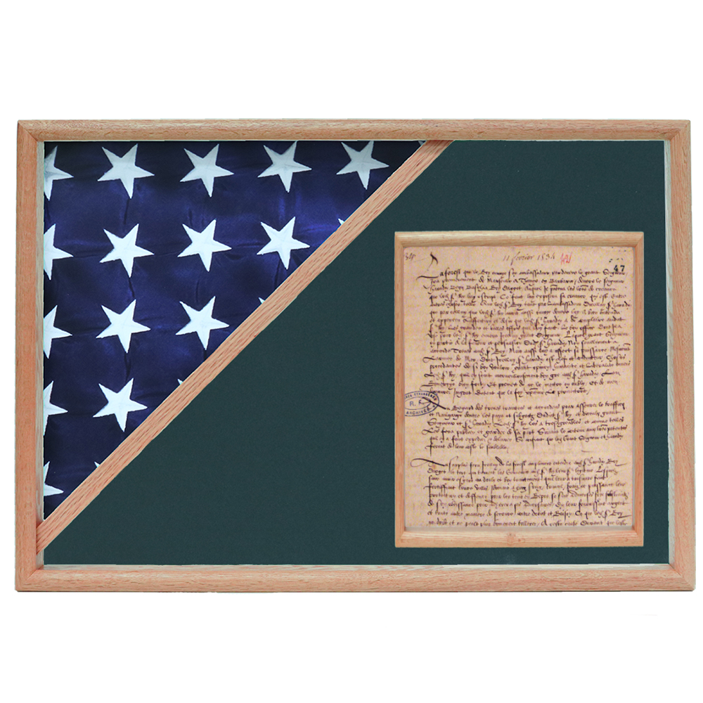 Memorial Flag And Doc Case, Oak, Army Green Background