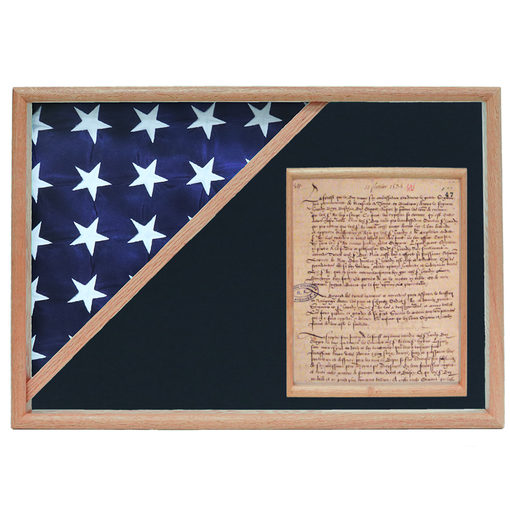 Memorial Flag And Doc Case, Oak, Air Force Blue Background