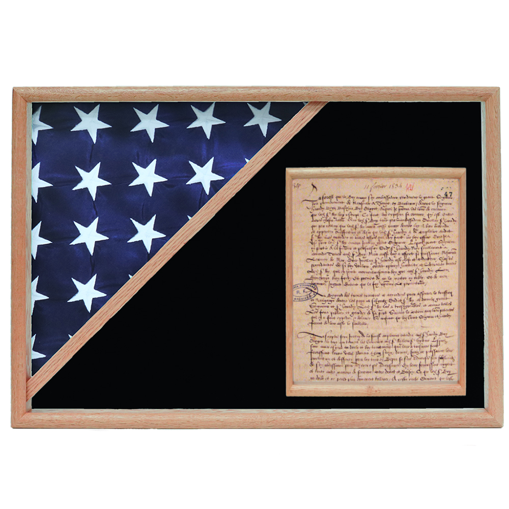 Memorial Flag And Doc Case, Oak, Black Velvet Background