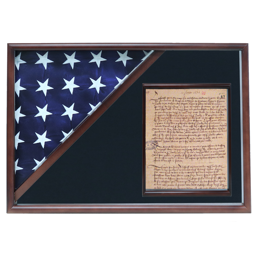 Memorial Flag And Doc Case, Oak, Walnut, Force Blue Background