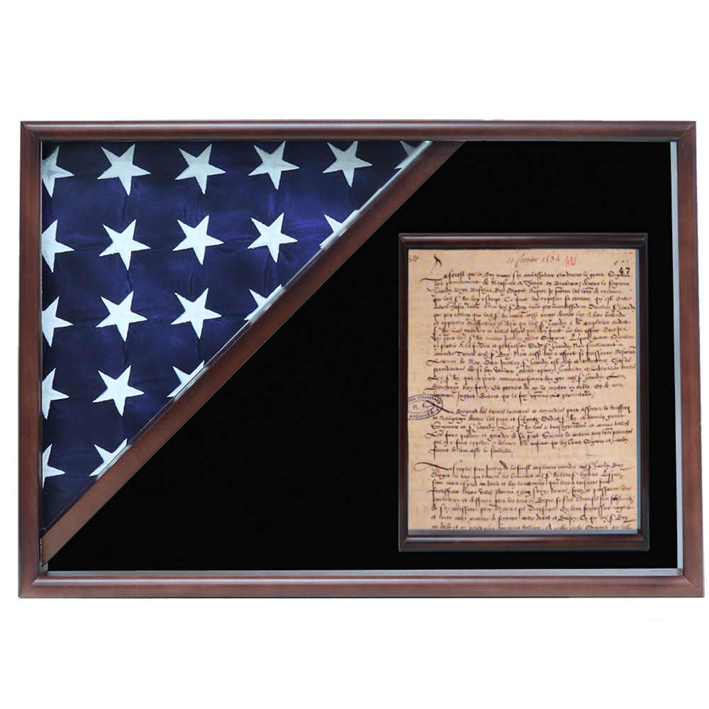 Memorial Flag And Doc Case, Walnut, Black Velvet Background