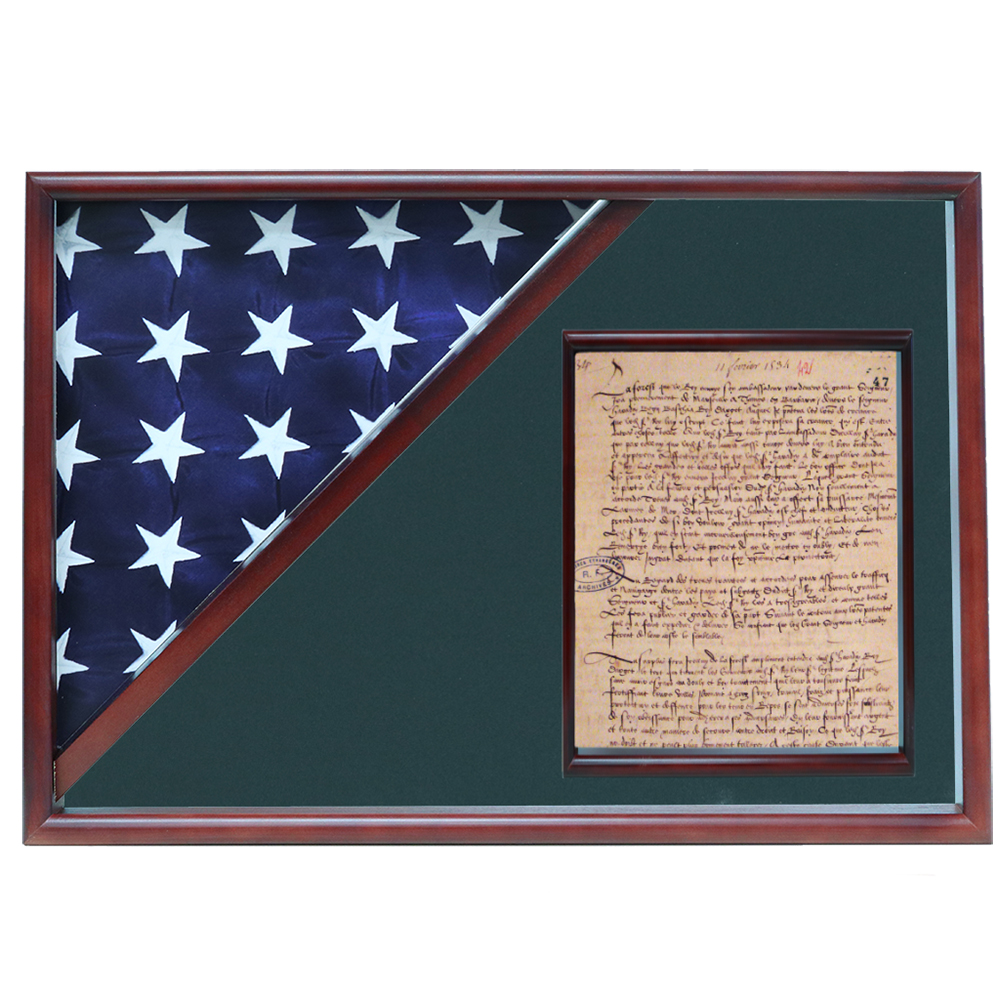 Memorial Flag And Doc Case, Cherry, Army Green Background