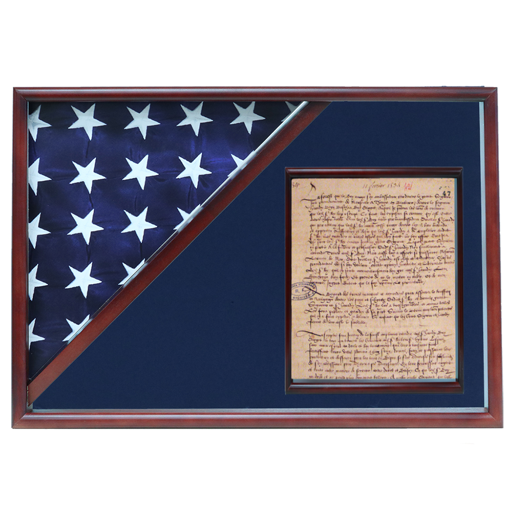 Memorial Flag And Doc Case, Cherry, Blue Velvet Background