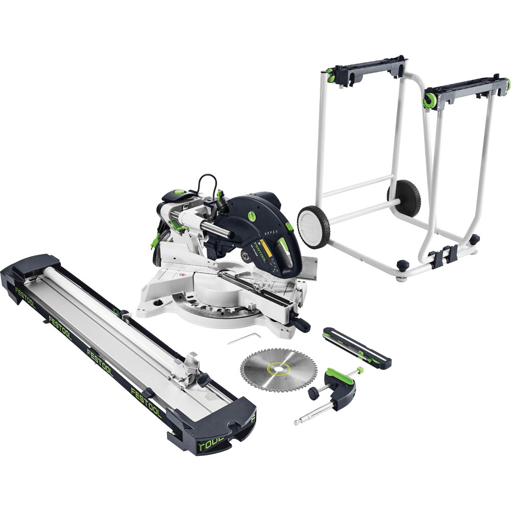 product: Festool Kapex KS 120 Miter Saw with UG Stand and Metric Extensions shown