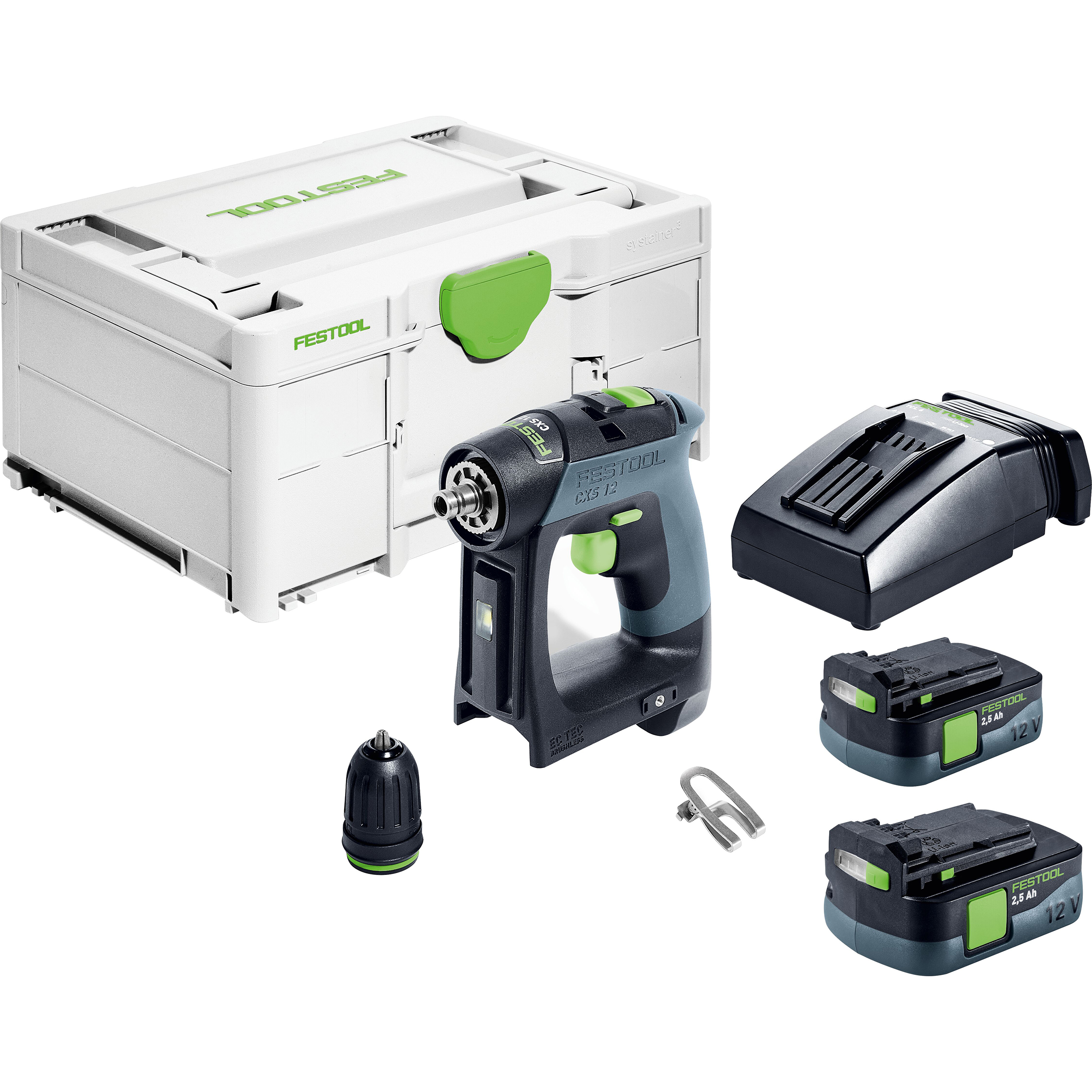 product: Festool CXS 12 2.5 Ah - Cordless Drill Plus shown