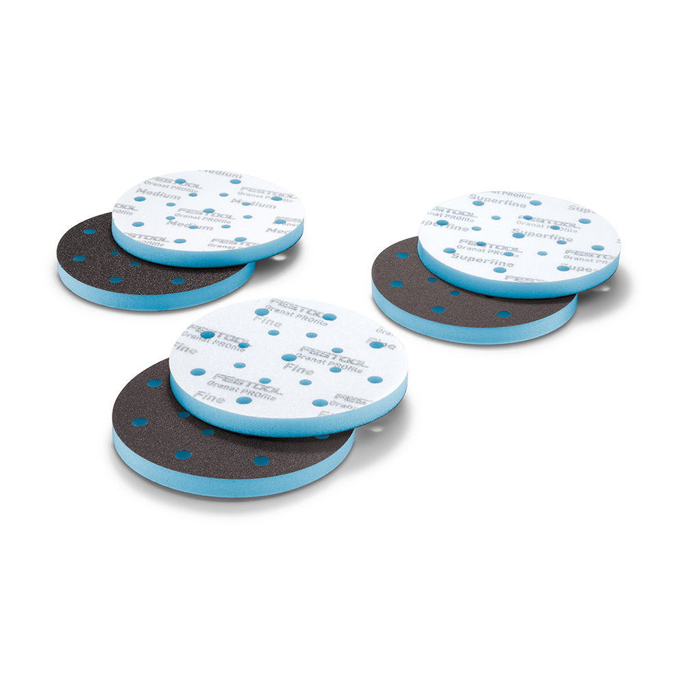 product: Festool Granat PROfile Foam Abrasive Disc - D150 Medium-Superfine - 10 Pack Assortment shown