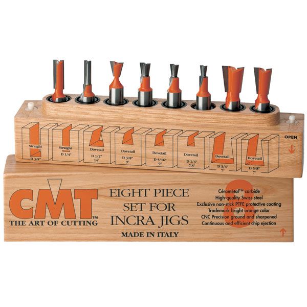 800.501.11 8 Piece Dovetail And Straight Router Router Bit Set 1/2" Shank