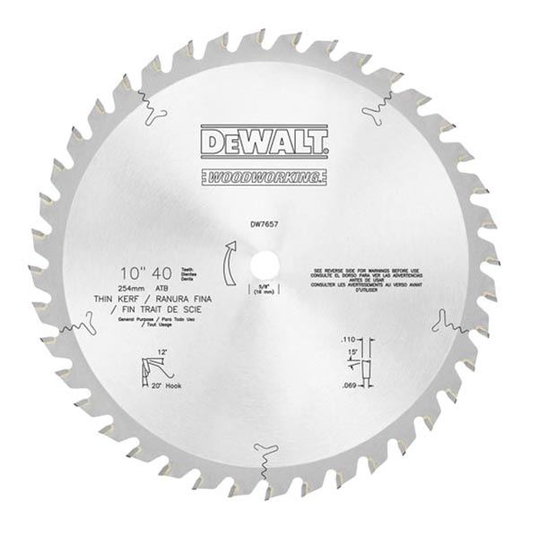 Dw7657 10-inch 40 Tooth Atb General Purpose Saw Blade